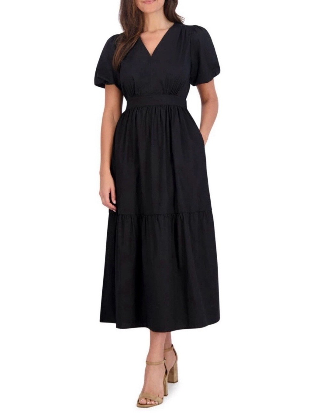 New NWT French Connection Women's Cotton Poplin Maxi Dress Black Medium M